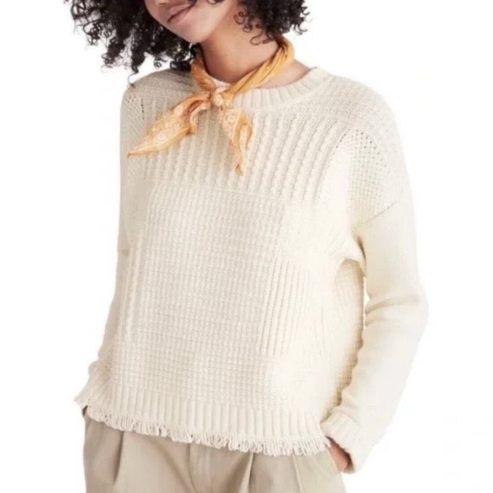 Madewell Stitchmix Cropped Pullover Sweater Womens Size Small Cream Soft‎